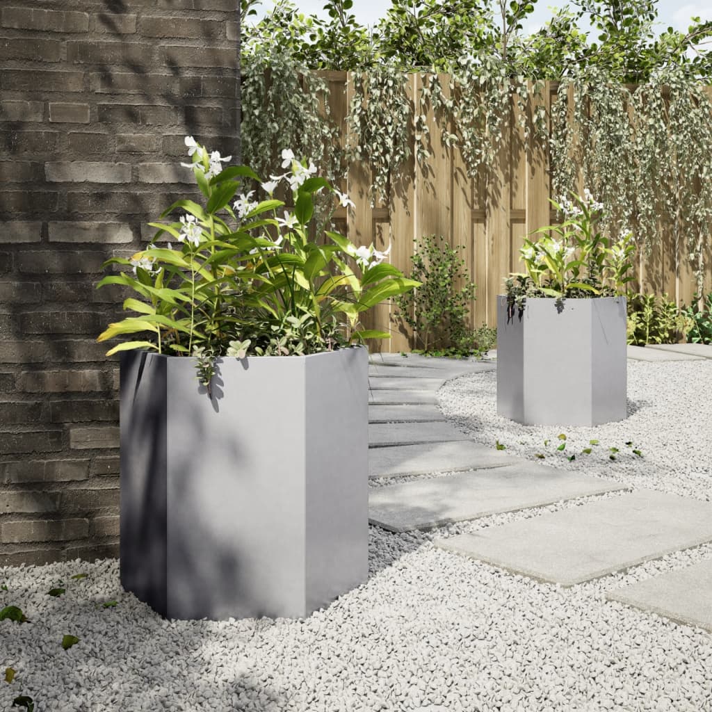 Plantenbakken Zeshoek Gegalvaniseerd Staal 2 46 x 40 x 45 cm Gegalvaniseerd staal/Grijs