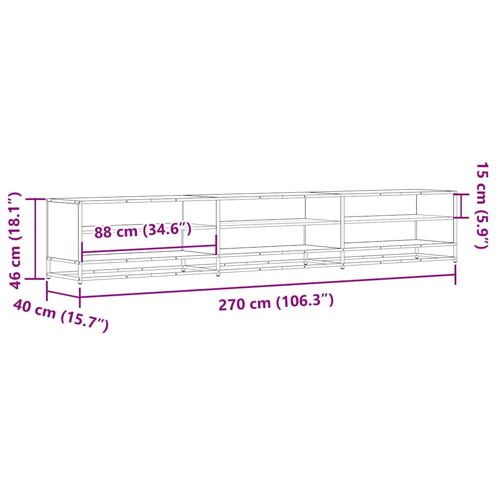 Tv-meubel 270x40x46 cm bewerkt hout grijs sonoma eikenkleurig