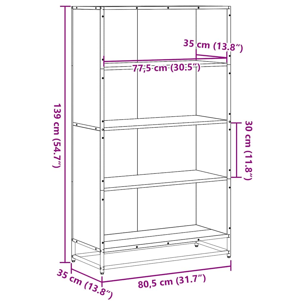Boekenkast 80,5x35x139 cm bewerkt hout sonoma eikenkleurig