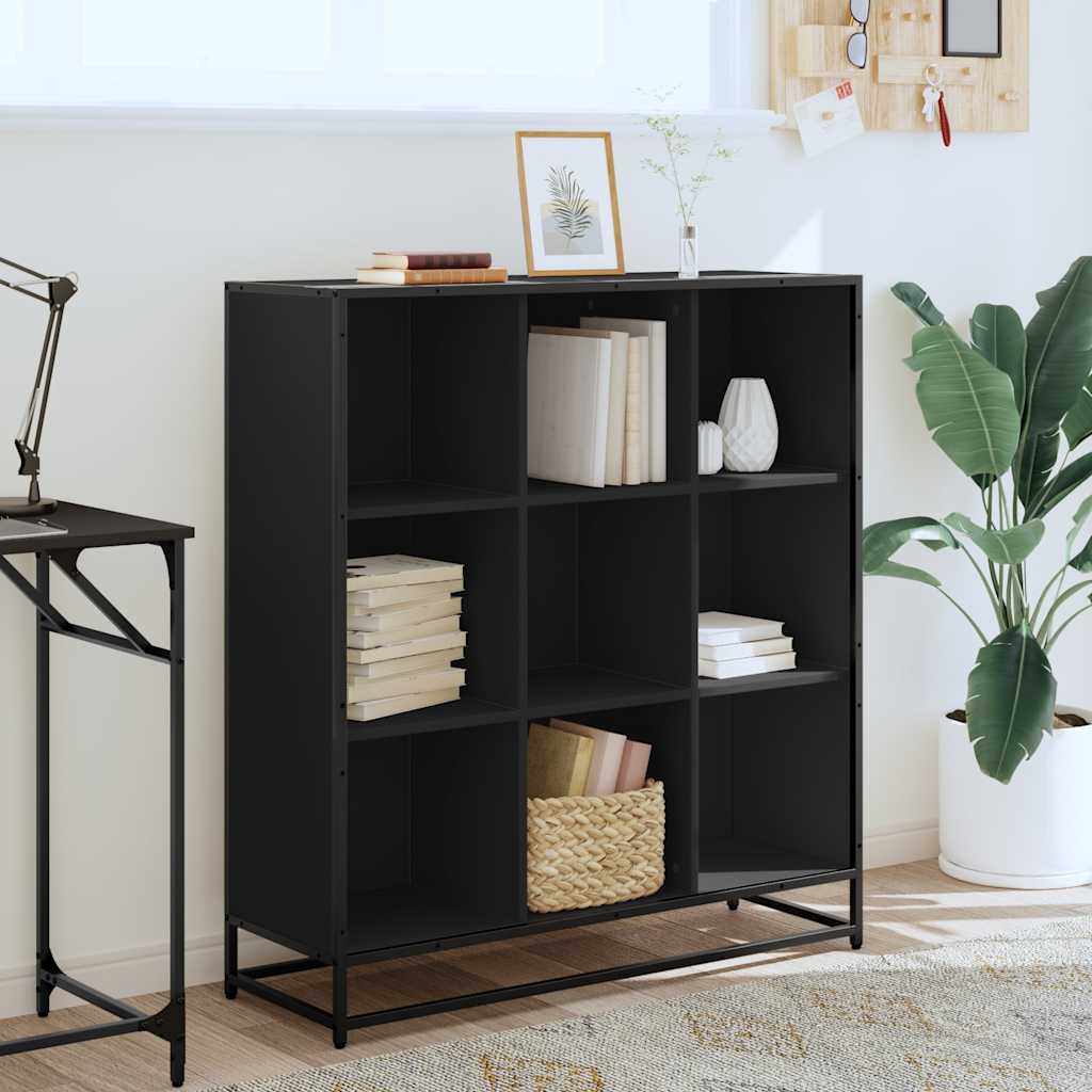 Boekenkast 97,5x33x107,5 cm bewerkt hout en metaal zwart