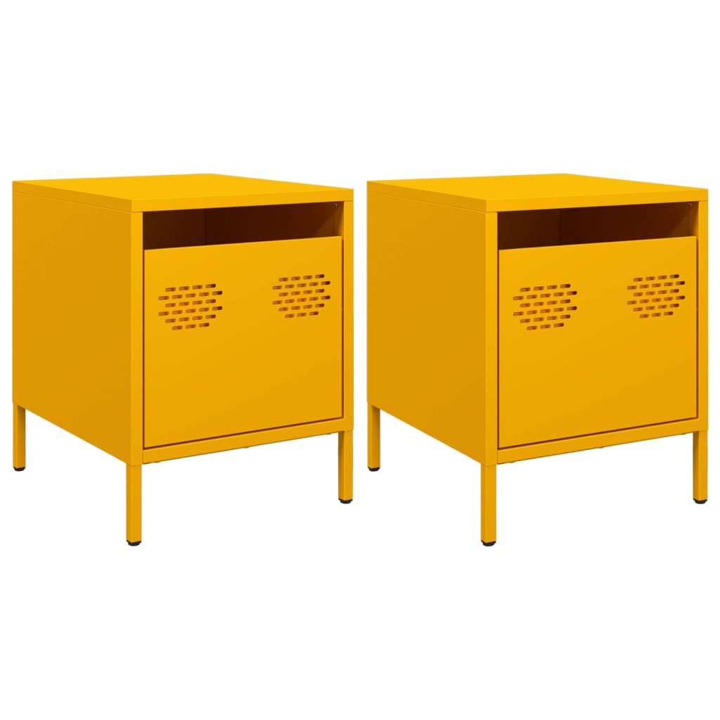 Nachtkastjes 2 st 35x39x43,5 cm staal mosterdgeel