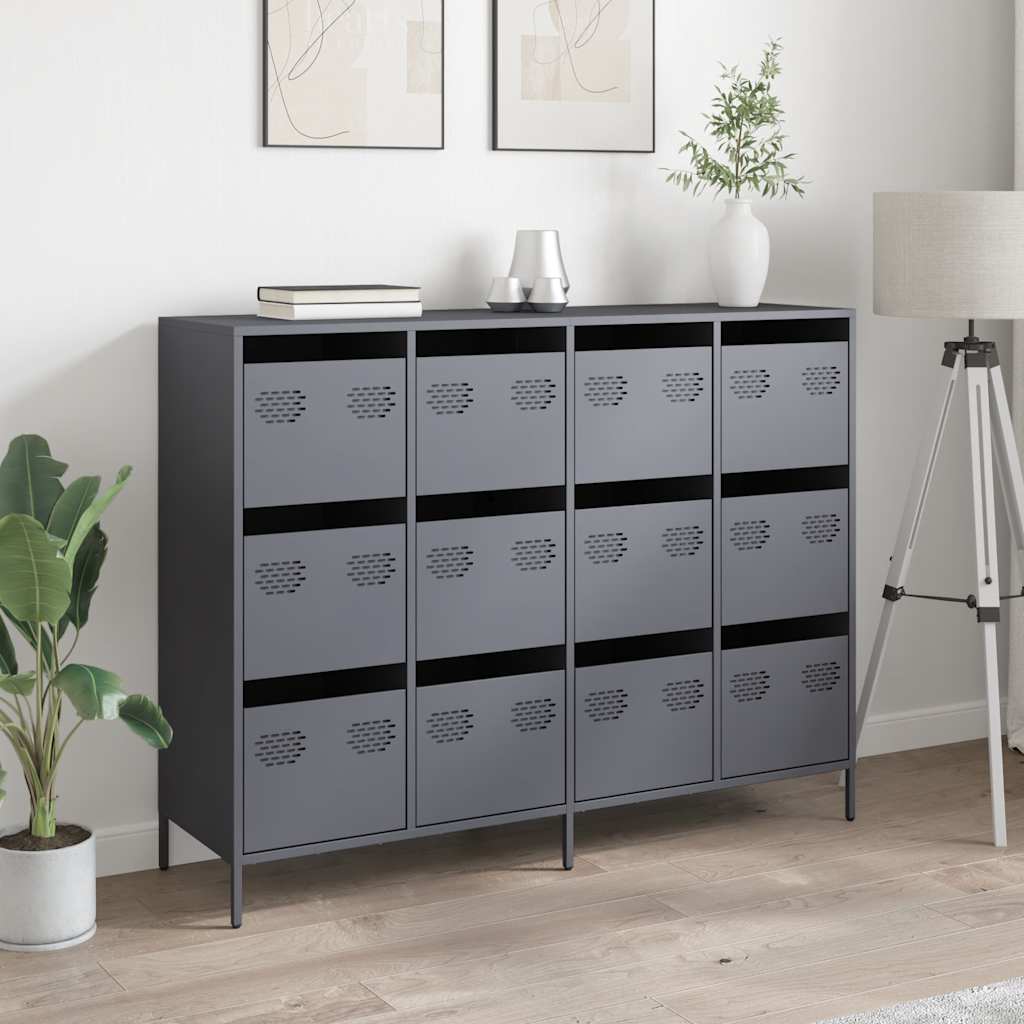 Dressoir 135x39x103,5 cm koudgewalst staal antracietkleurig