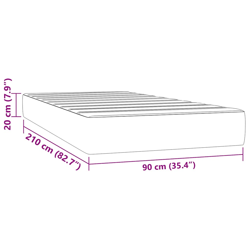 Pocketveringmatras 90x210x20 cm fluweel lichtgrijs