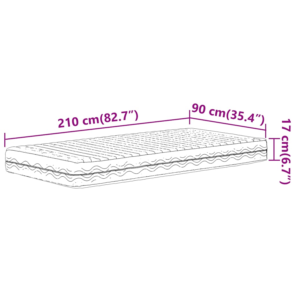 Schuimmatras hardheid H2 H3 90x210 cm wit