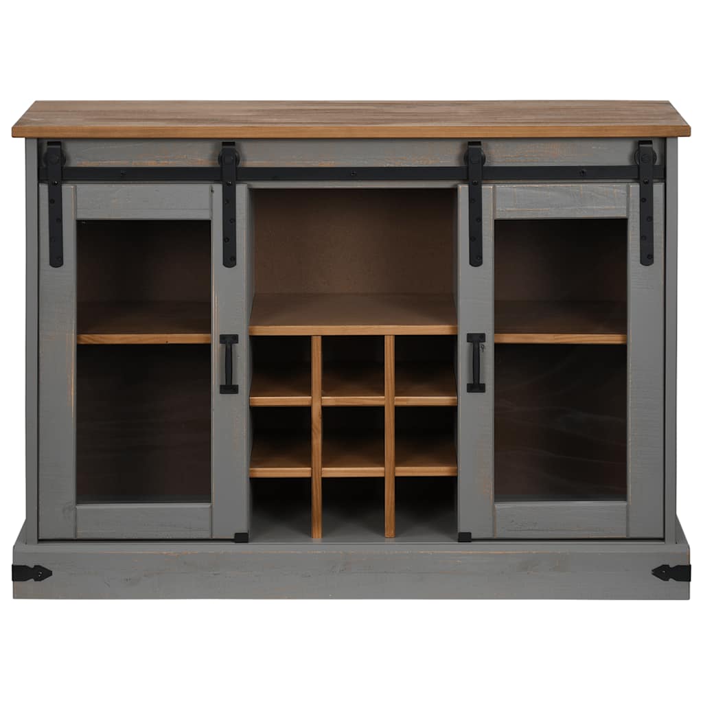 Dressoir HALDEN 2 schuifdeuren 112x40x80 cm massief hout grijs