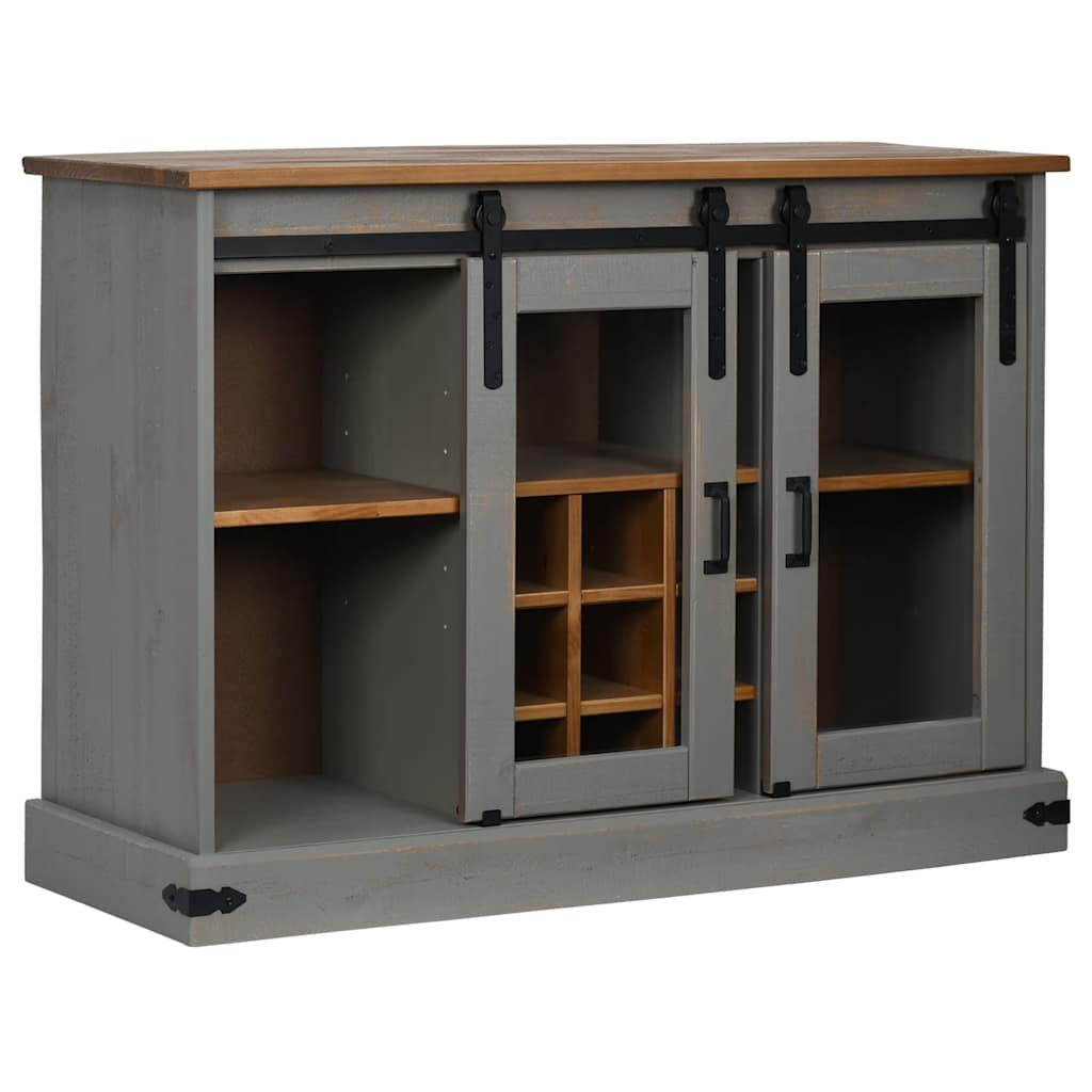 Dressoir HALDEN 2 schuifdeuren 112x40x80 cm massief hout grijs