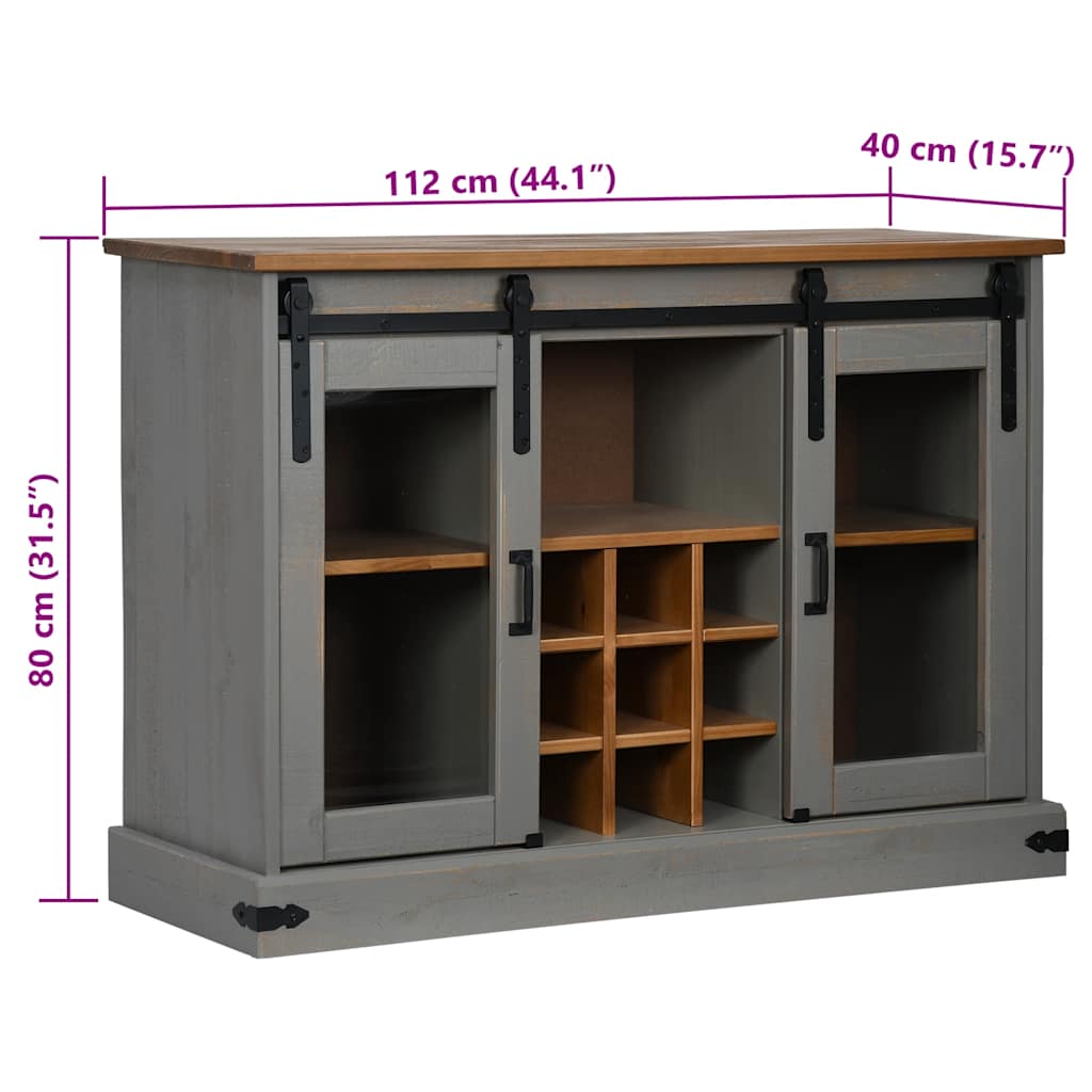 Dressoir HALDEN 2 schuifdeuren 112x40x80 cm massief hout grijs