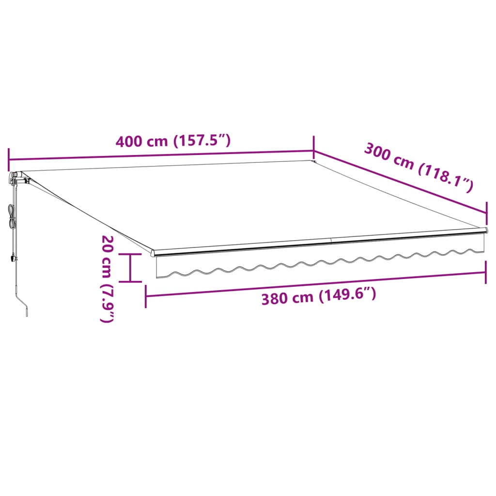 Luifel automatisch uittrekbaar 400x300 cm antracietkleur en wit