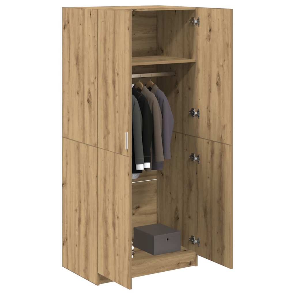 Kledingkast 90x52x200 cm bewerkt hout artisanaal eikenkleur