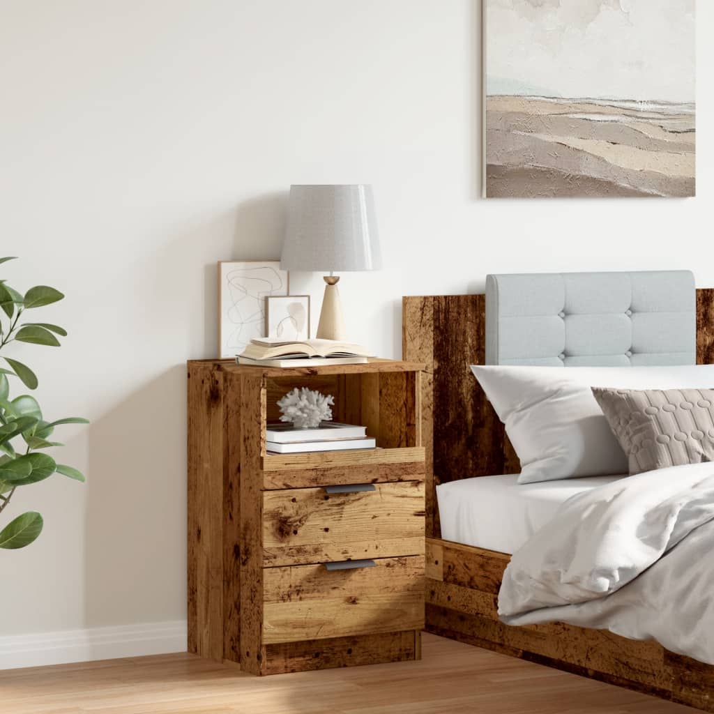 Nachtkastje 40x36x65 cm bewerkt hout oud houtkleurig
