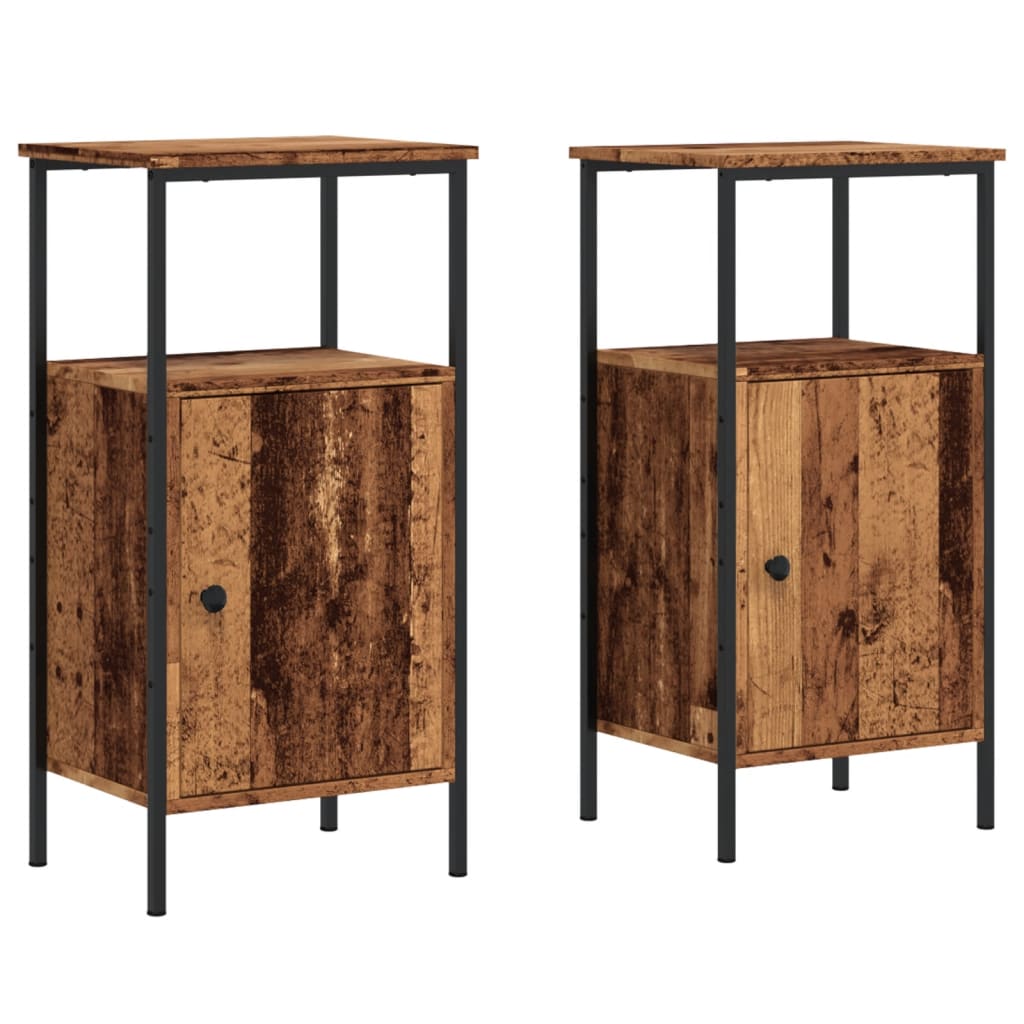 Nachtkastjes 2 st 41x31x80 cm bewerkt hout oud houtkleurig