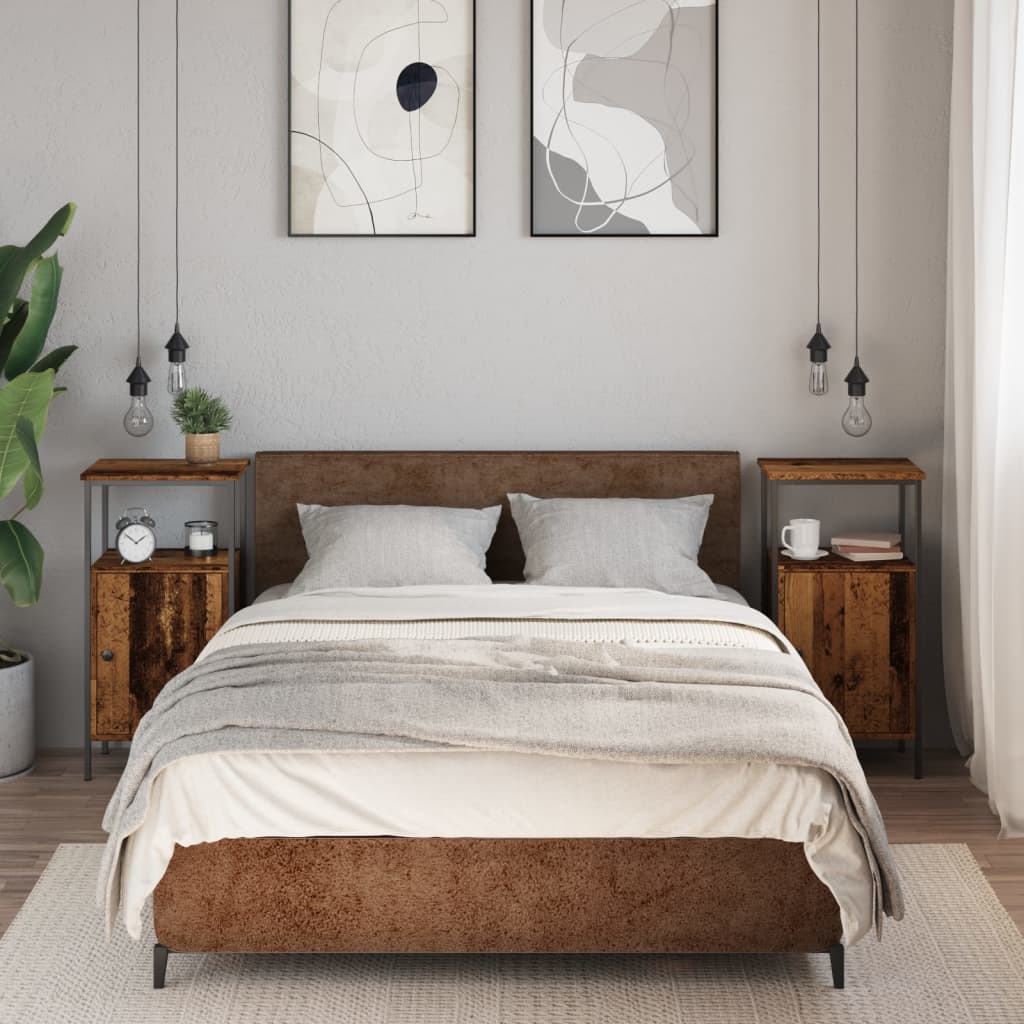 Nachtkastjes 2 st 41x31x80 cm bewerkt hout oud houtkleurig