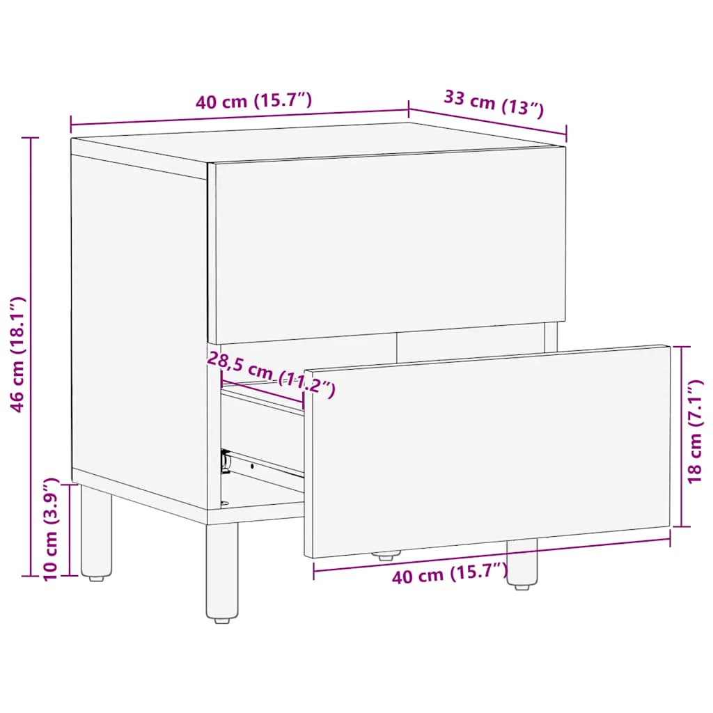 Nachtkastjes 2 st 40x33x46 cm massief mangohout bruin
