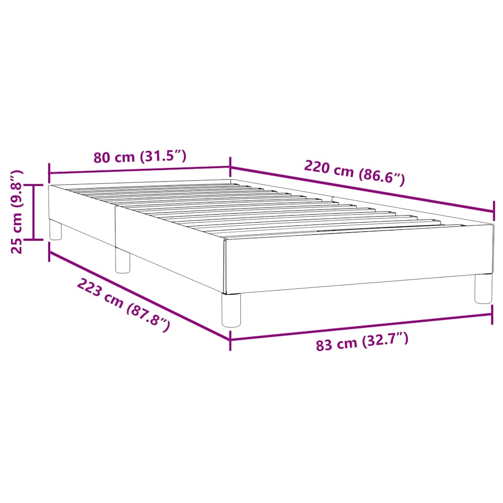 Boxspring zonder matras fluweel lichtgrijs 80x220 cm