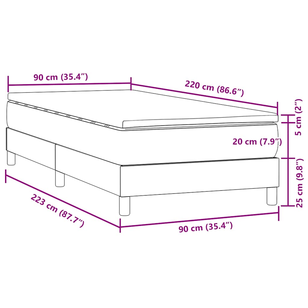 Boxspring met matras fluweel roze 90x220 cm