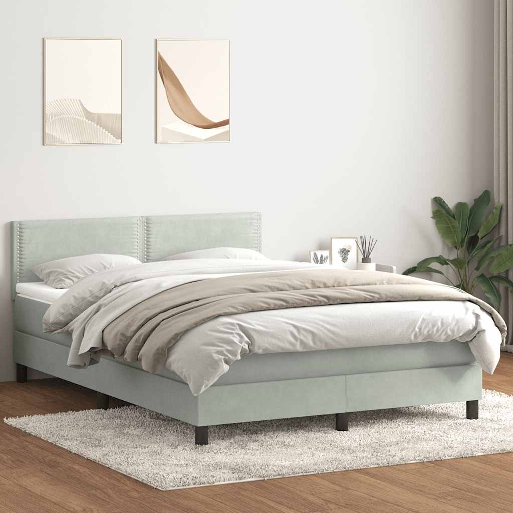 Boxspring met matras fluweel lichtgrijs 140x210 cm