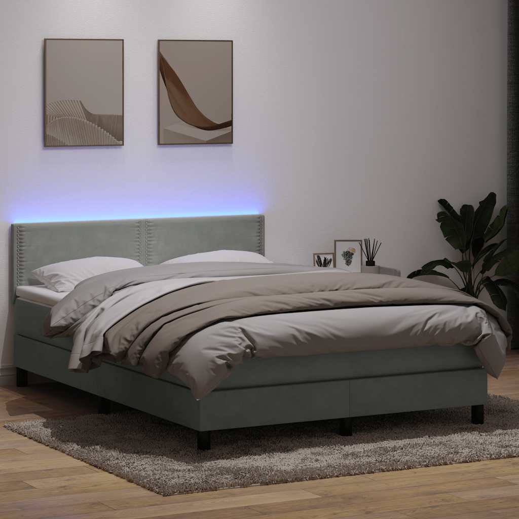 Boxspring met matras fluweel lichtgrijs 140x210 cm