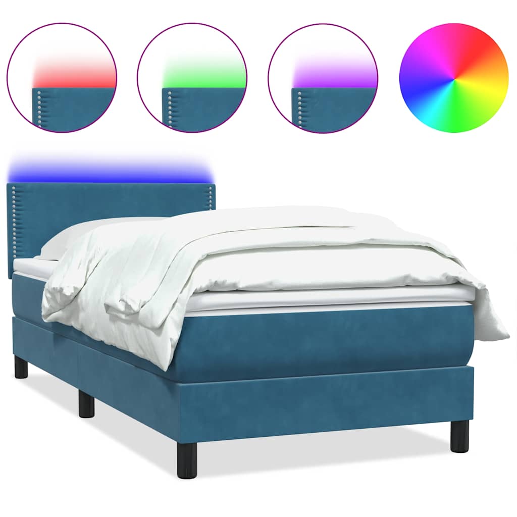 Boxspring met matras fluweel donkerblauw 90x220 cm