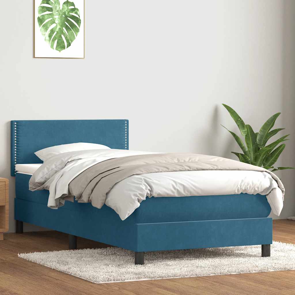 Boxspring met matras fluweel donkerblauw 90x220 cm