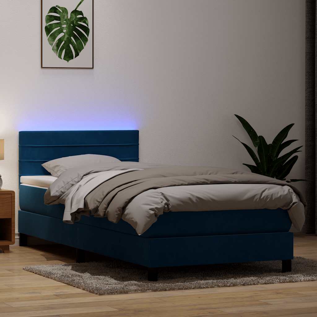 Boxspring met matras fluweel donkerblauw 80x220 cm