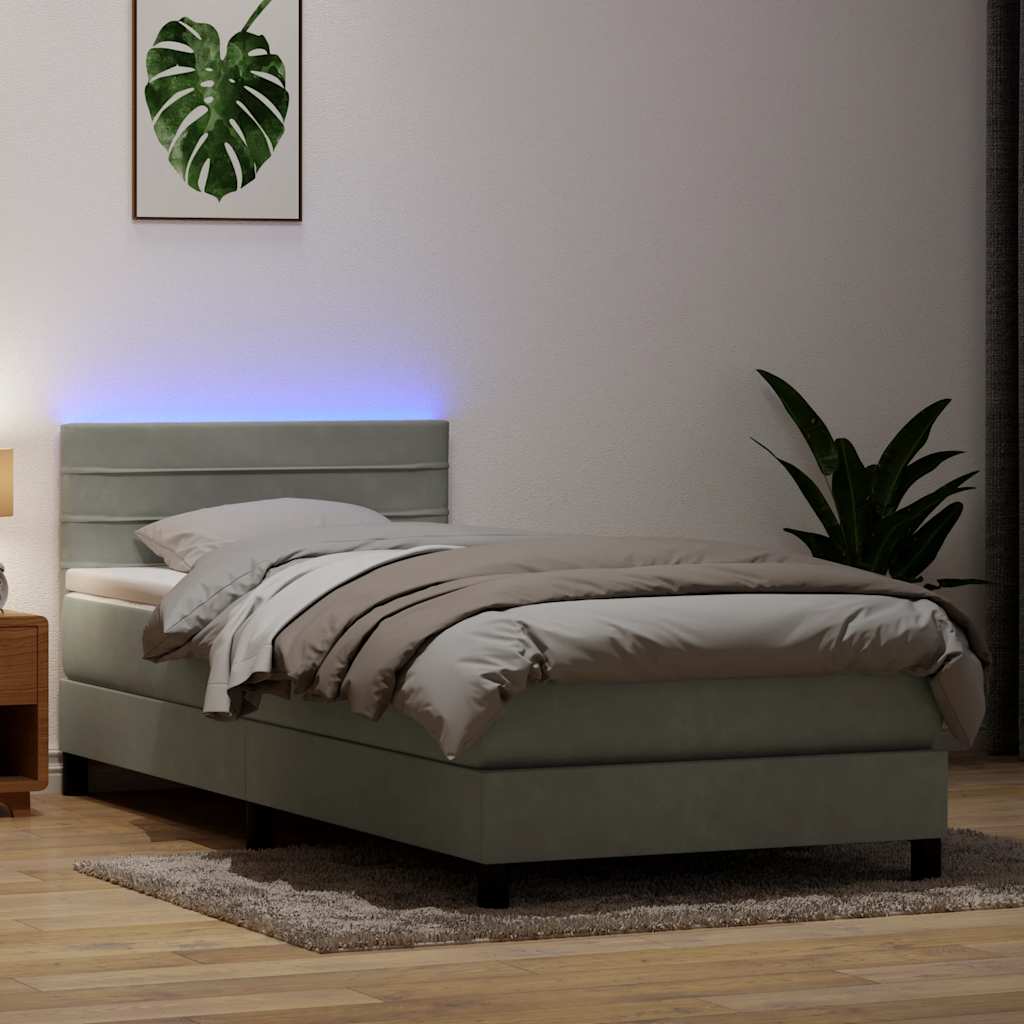 Boxspring met matras fluweel lichtgrijs 90x220 cm