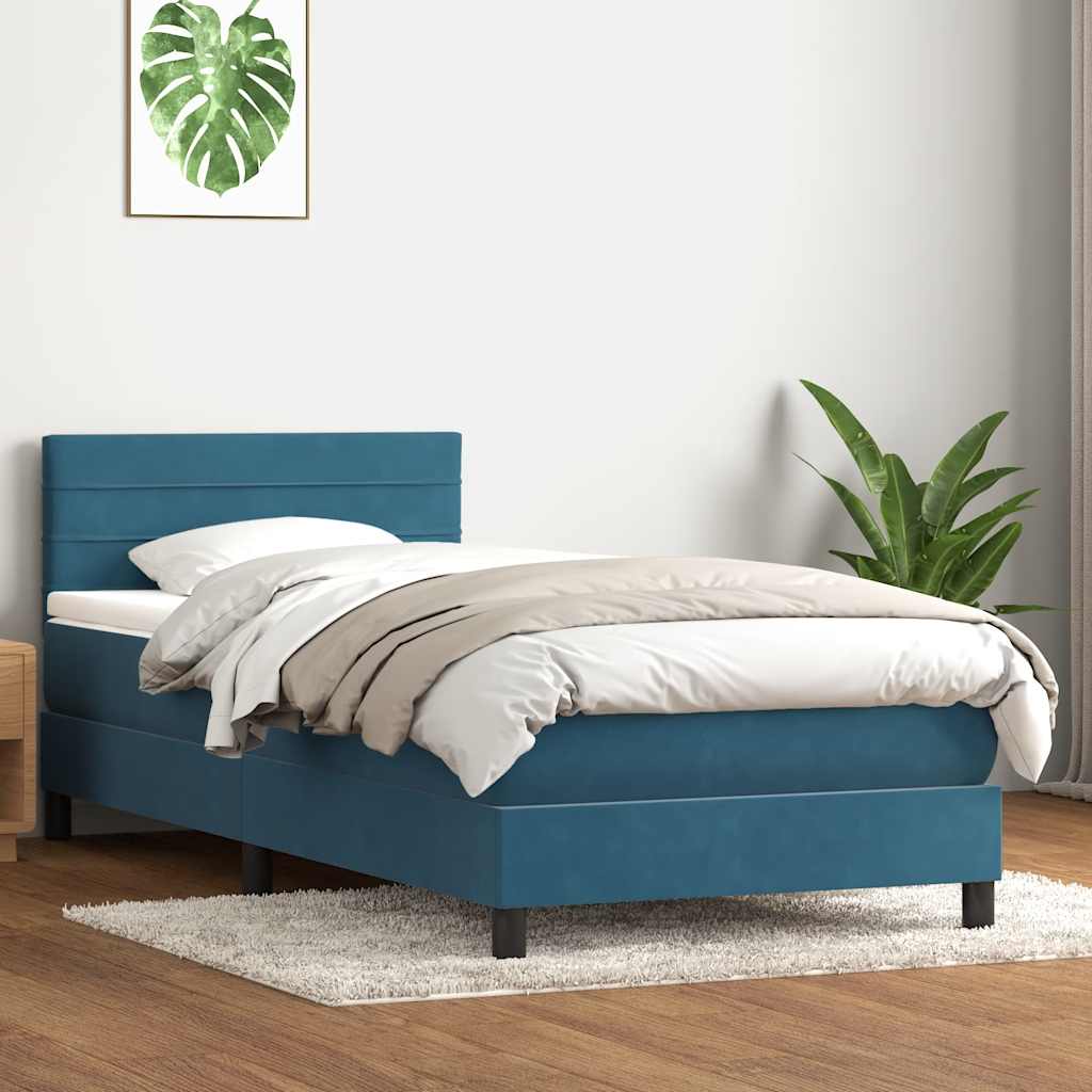 Boxspring met matras fluweel donkerblauw 90x220 cm