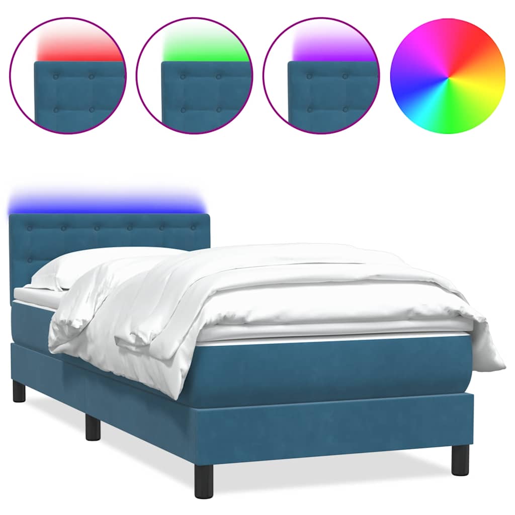 Boxspring met matras fluweel donkerblauw 90x220 cm