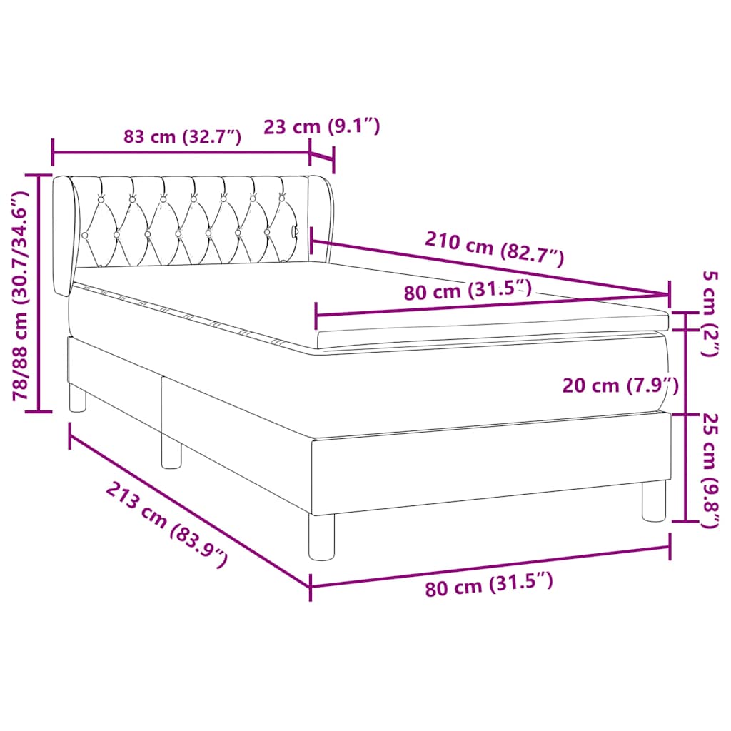Boxspring met matras fluweel roze 80x210 cm