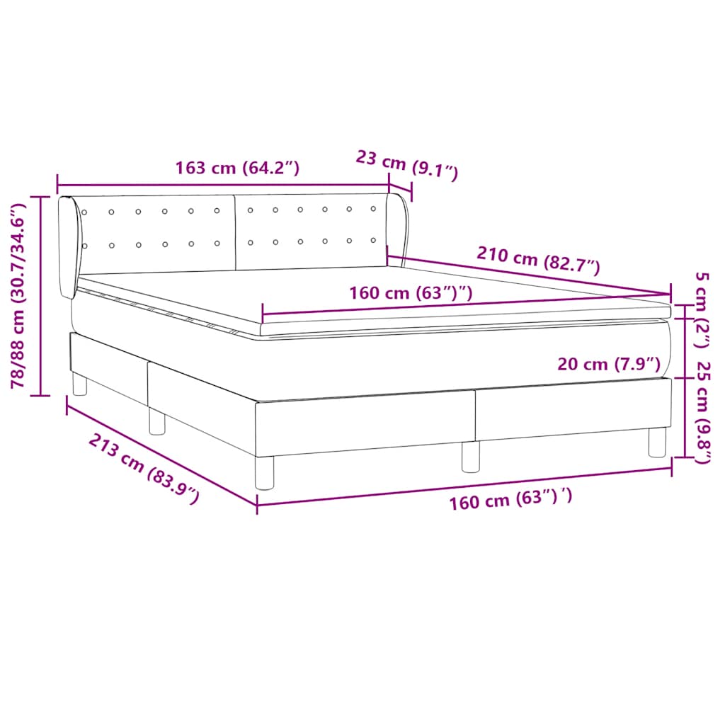 Boxspring met matras fluweel roze 160x210 cm