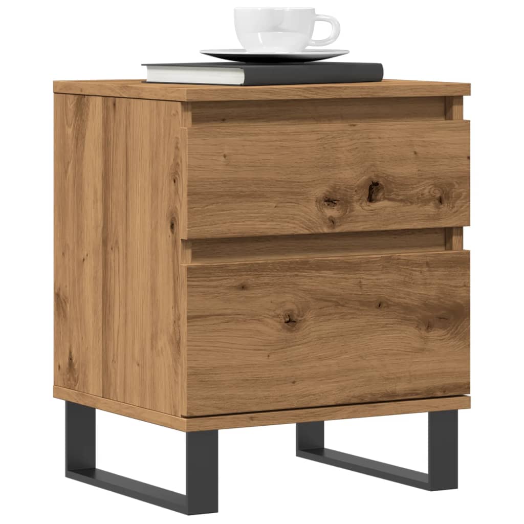 Nachtkastje 40x35x50 cm bewerkt hout artisanaal eikenkleur