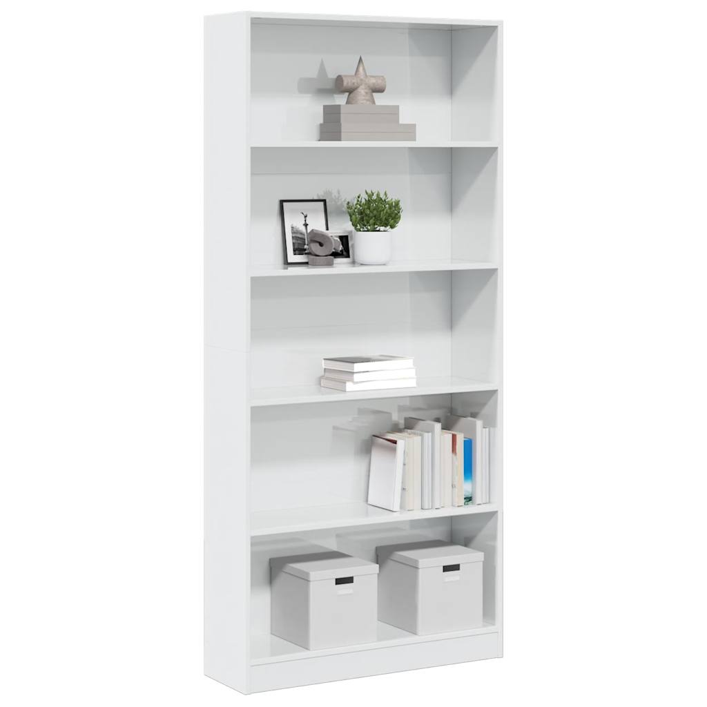 Boekenkast 80x24x176 cm bewerkt hout hoogglans wit