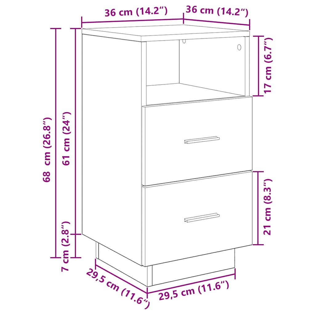 Nachtkastjes 2 st met 2 lades 36x36x68 cm betongrijs