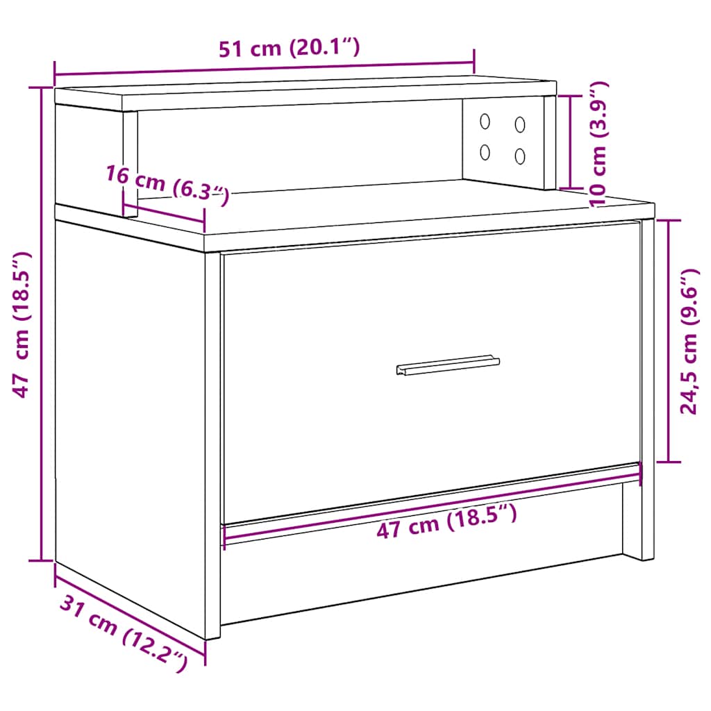 Nachtkastjes 2 st met lade 51x31x47 cm betongrijs
