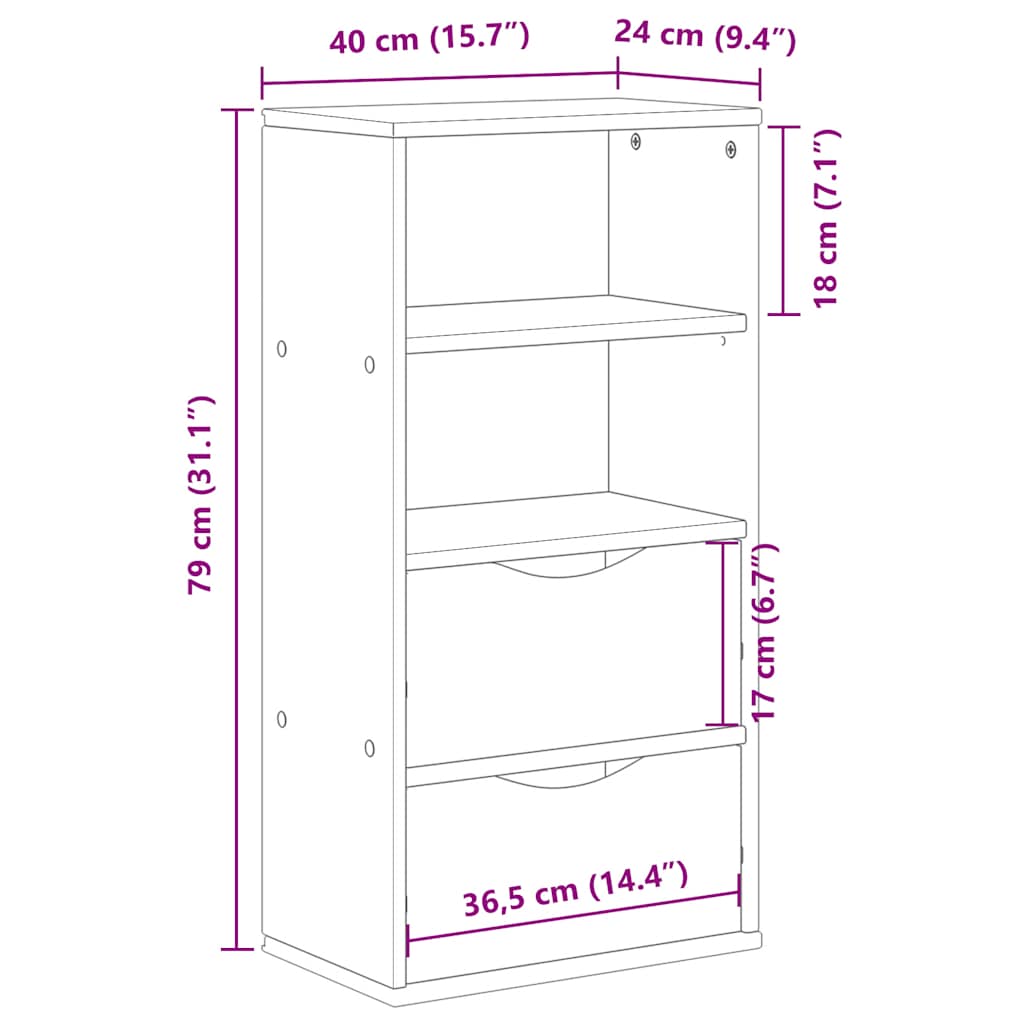 Bijzetkast met lades ODDA 40x24x79 cm massief grenenhout wit