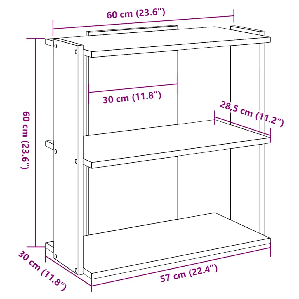 Boekenkast 3-laags 60x30x60 cm bewerkt hout wit