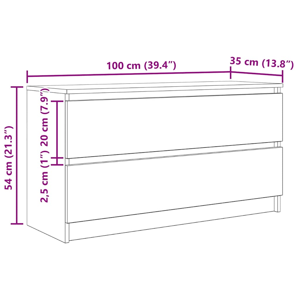 Tv-meubel 100x35x54 cm bewerkt hout grijs sonoma eikenkleurig