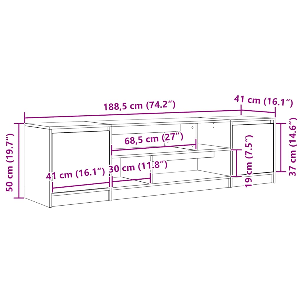Tv-meubel 188,5x41x50 cm spaanplaat betongrijs