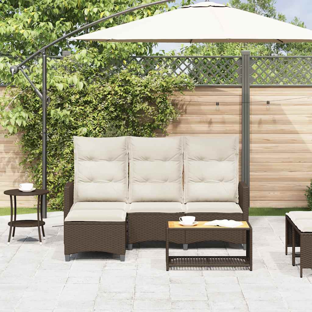 Verstelbare tuinbank met kussens L-vormig poly rattan bruin