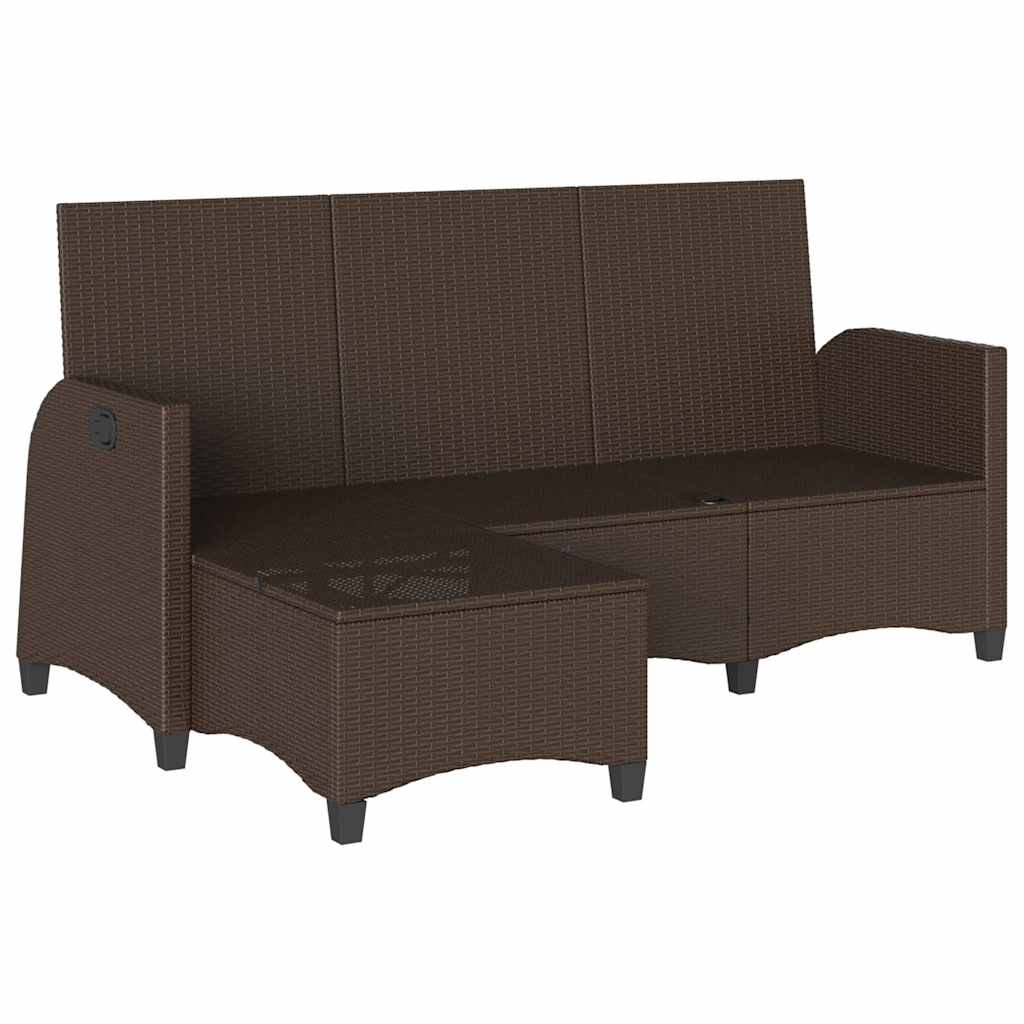 Verstelbare tuinbank met kussens L-vormig poly rattan bruin