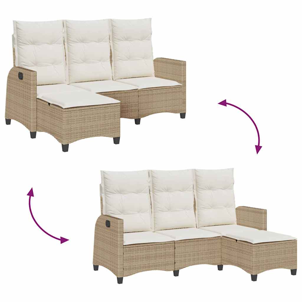 Verstelbare tuinbank met kussens L-vormig beige poly rattan