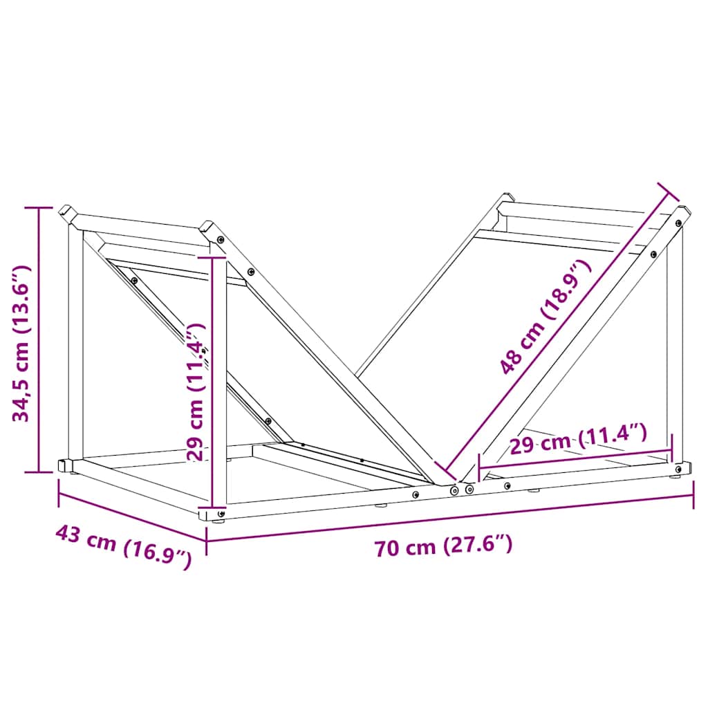 Brandhoutrek 70x43x34,5 cm koudgewalst staal antracietkleurig