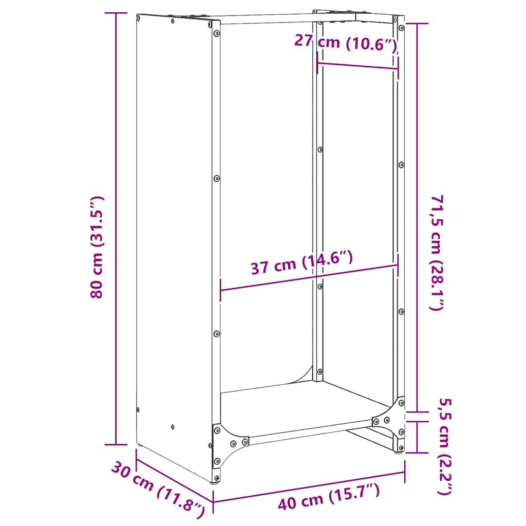 Brandhoutrek 40x30x80 cm koudgewalst staal wit