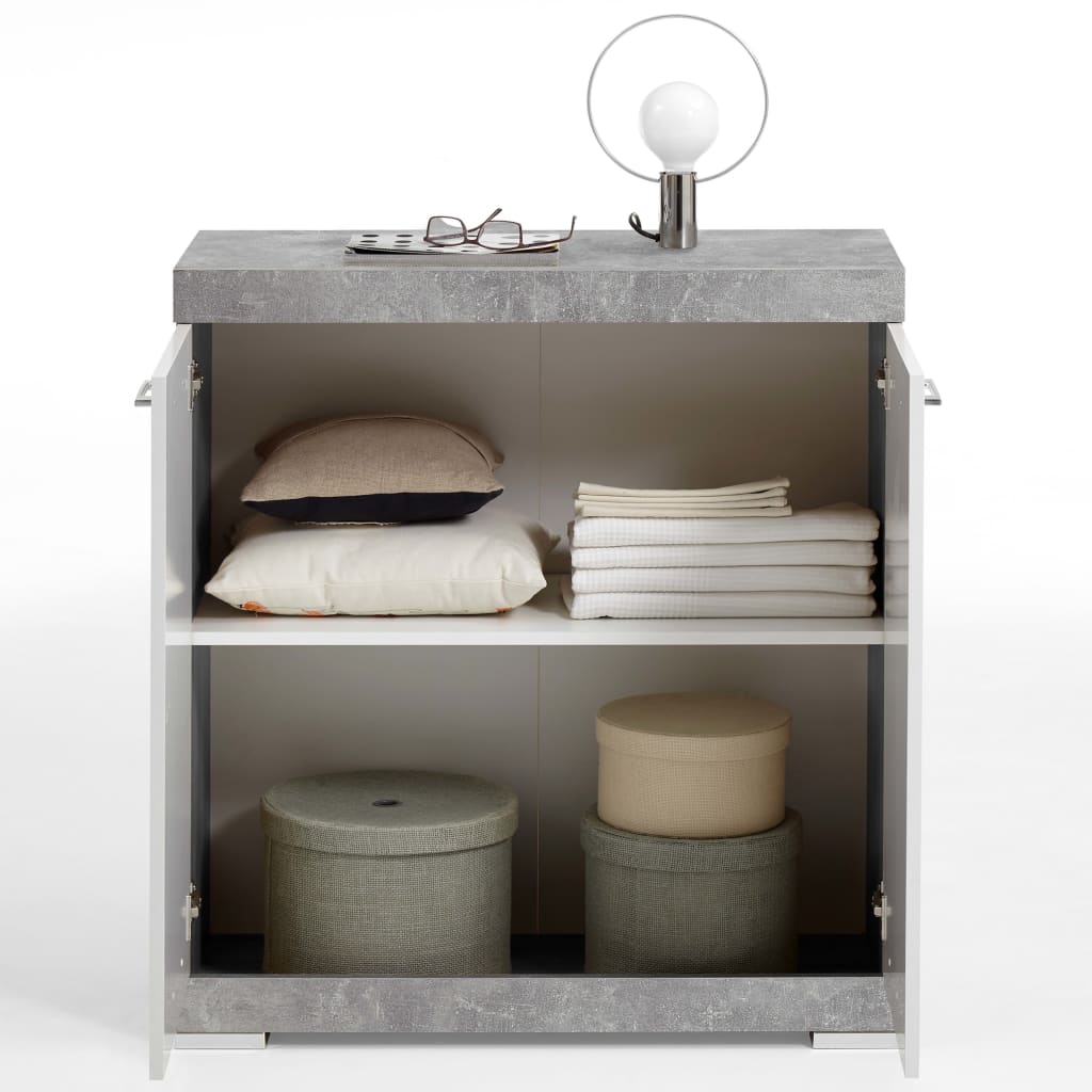 Kast met 2 deuren 80x34,9x89,9 cm wit en betonkleurig