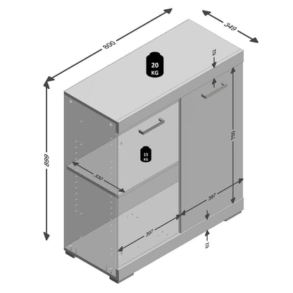 Kast met 2 deuren 80x34,9x89,9 cm wit en betonkleurig