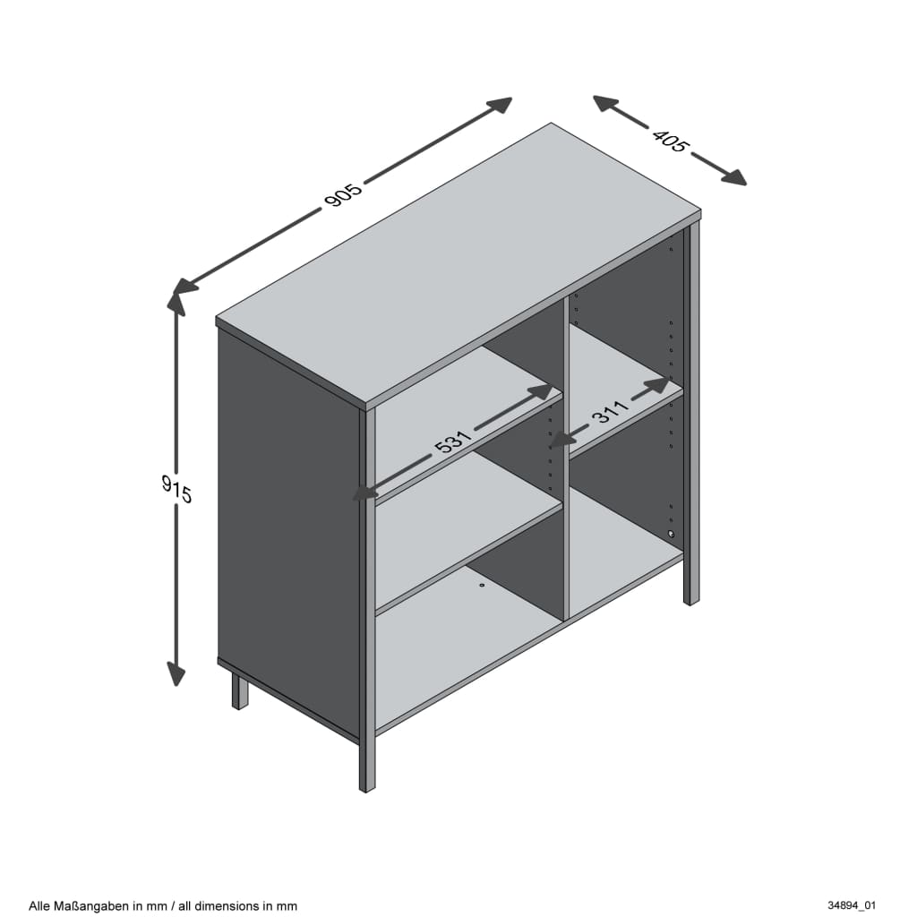 Dressoir met 5 open vakken artisan eikenkleurig en donkergrijs