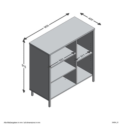Dressoir met 5 open vakken artisan eikenkleurig en donkergrijs