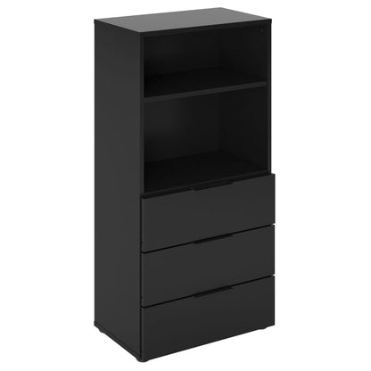 Dressoir met 3 lades en open schappen zwart