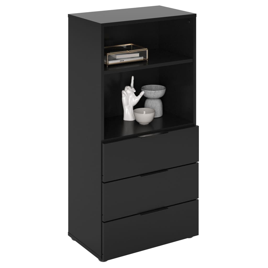 Dressoir met 3 lades en open schappen zwart