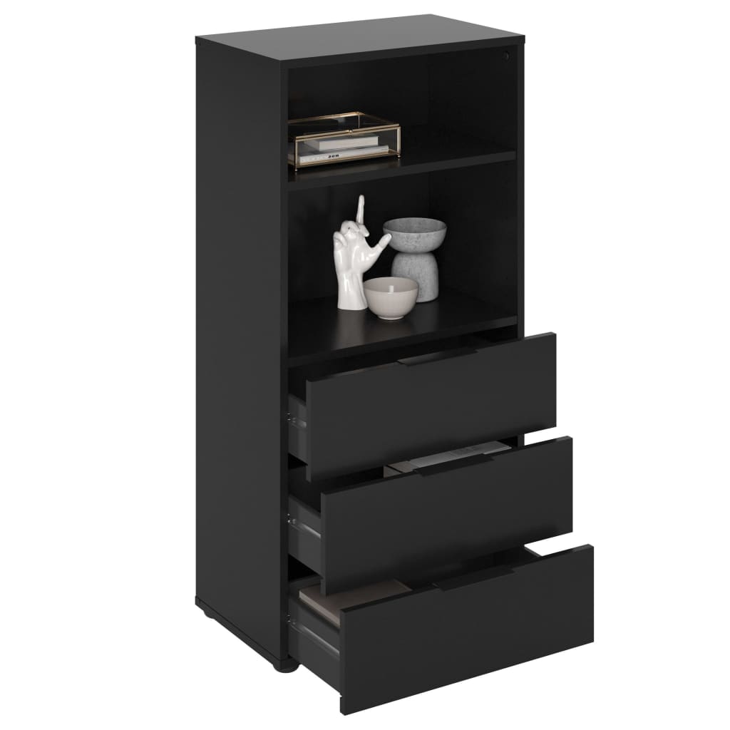 Dressoir met 3 lades en open schappen zwart