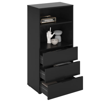 Dressoir met 3 lades en open schappen zwart